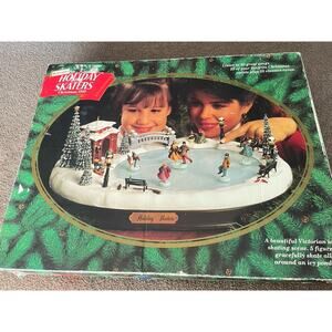 Mr Christmas Holiday Skaters 1885 Animated Skating Pond Lights Music Box WORKS